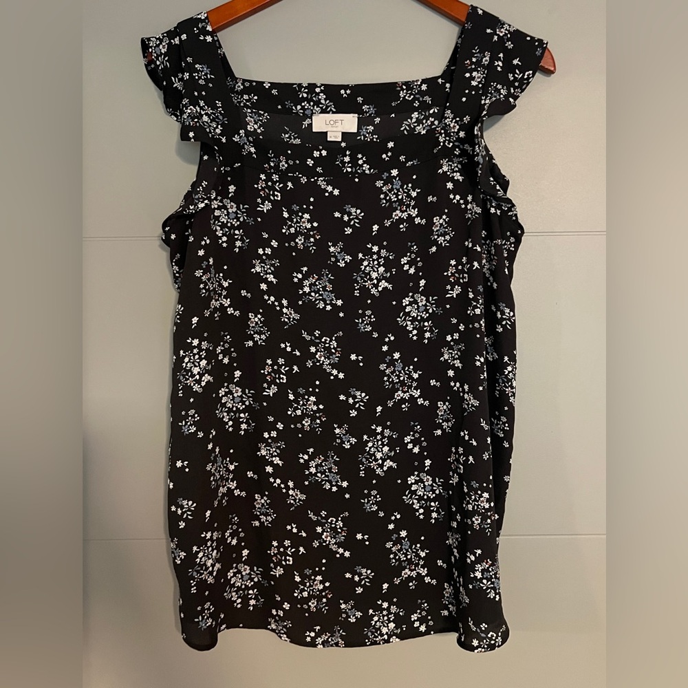 LOFT Slate Grey Ruffled Blouse